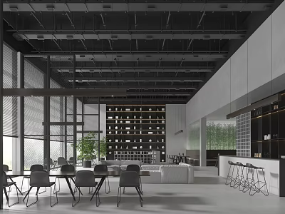 Modern Restaurant Interior Design With Open Kitchen And Dining Area 3d model