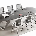 Modern Office Conference Table With Ergonomic Mesh Back Chairs And Black Surface 3d model