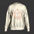 Beige Crew Neck Sweater Featuring Realistic Lion Head Graphic Casual Fashion Apparel
