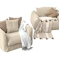 Beige Linen Sectional Sofa With Plush Pillows And Cozy Throw Blanket