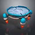 Futuristic Blue Circular Hover Platform With Four Rocket Thrusters And Red Flames 3d model
