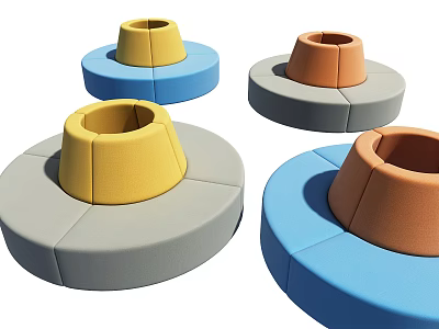Modern Public Chairs Featuring Circular Modular Design In Yellow Blue Gray Orange 3d model