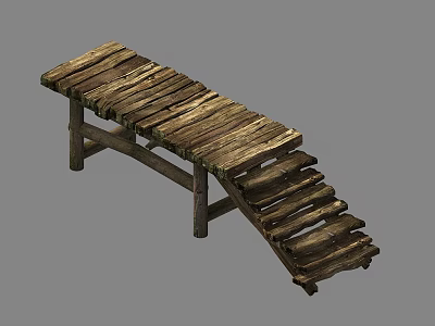 Rustic Wooden Bridge Constructed With Wooden Planks And Supporting Posts 3d model