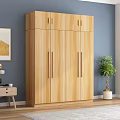 Modern Wooden Wardrobe Light Wood Finish Sleek Design With Green Plant In Room Interior