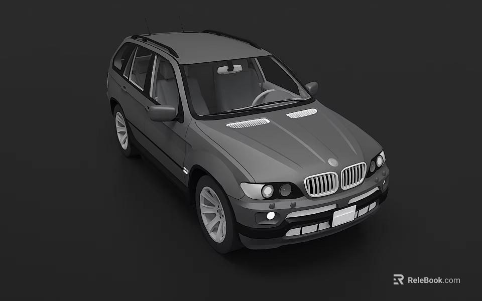 Gray BMW SUV Classic Design With Roof Rack And Front Grille Exterior View 3d model 