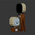 Two Computer Monitors With Wooden Stands In Different Sizes And Retro Design Elements