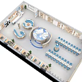 Cultural Center Interior Design With Circular Table Curved Seats Reading Area And Bookshelves