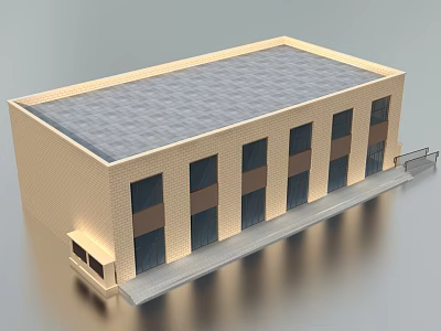 Modern Commercial Complex With Flat Roof Beige Exterior Dark Glass Windows And Ground Floor Entrance 3d model