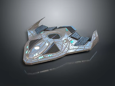 Futuristic Scifi Hovercraft With Sleek Metallic Design And Blue Illumination 3d model