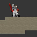 Man In White Costume With Red Cape Standing On Wooden Platform Display Scene