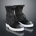 Stylish Black Leather High Top Boots With White Soles And Lace Up Design