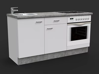 Practical White Kitchen Cabinet Set With Countertop Sink Cooktop And Oven 3d model