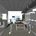 Functional Commercial Kitchen With Worktable Fresh Ingredients Cabinets And Ventilation System 3d model