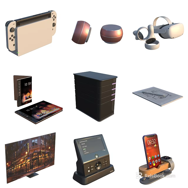 Latest Mobile Digital Devices Collection With Smartphone Tablet VR Headset And Speaker 3d model 
