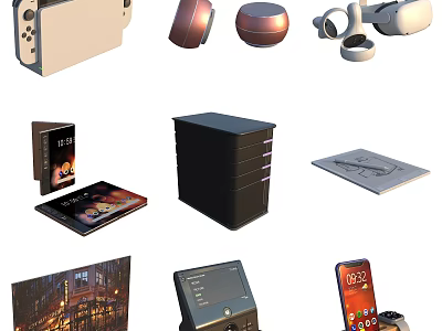 Latest Mobile Digital Devices Collection With Smartphone Tablet VR Headset And Speaker 3d model