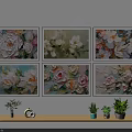Six Textured Oil Paintings With White Pink Flowers And Green Leaves Home Wall Decor