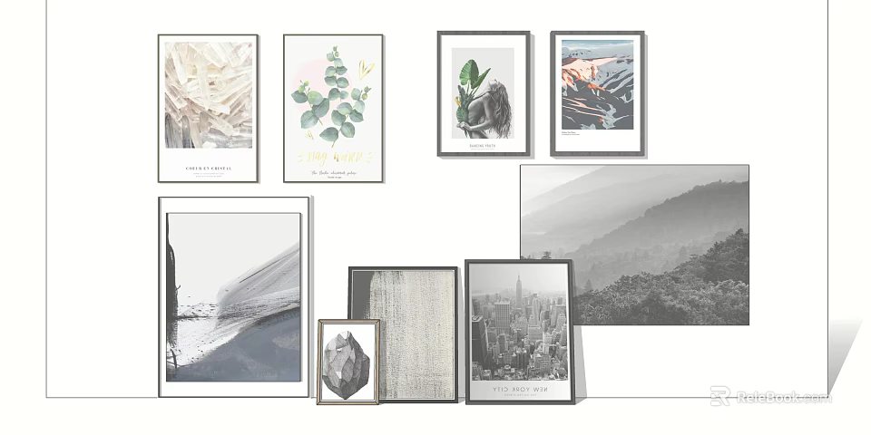Various Framed Wall Art Prints With Botanical Landscape And City Views For Home Decor 3d model 