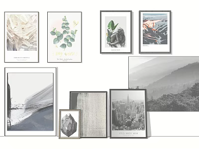 Various Framed Wall Art Prints With Botanical Landscape And City Views For Home Decor 3d model