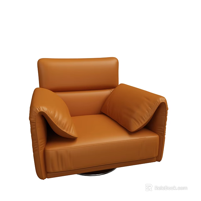 Modern Brown Leather Single Sofa with Comfortable Armrests and Swivel Base Design 3d model