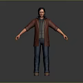 Man Wearing Red Coat Gray Shirt Blue Jeans And Brown Shoes Standing Pose 3D Rendered