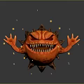 Red Spiked Game Movie Character With Fierce Face Outstretched Claws And Golden Sparkles