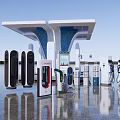 Modern Exhibition Hall Featuring Electric Vehicle Charging Piles And Modern Canopy Design
