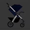 Modern Baby Stroller With Blue Canopy And Silver Frame Ergonomic Handle And Wheels