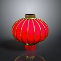Traditional Red Chinese Lantern with Golden Frame and Ribbed Structure