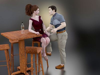 Modern Double Dating Drinking Couple Friends Bar Party 3d model