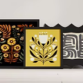 Decorative Framed Artworks with Floral Geometric Designs and Hello Typography