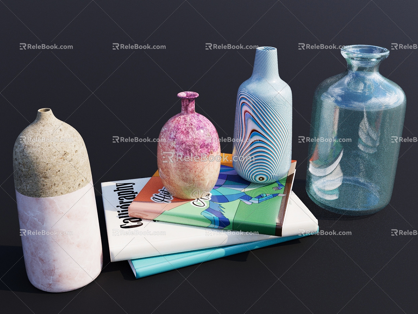 Flask Books Books and Flask Ornaments Living Room Ornaments Study Ornaments Glass Bottle 3d model