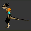 3D Anthropomorphic Creature Character Design With Spiked Ears Orange Shirt And Clawed Feet