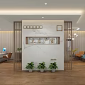 Modern Bank Customer Lounge With Front Desk Wooden Walls Sofas And Green Plants