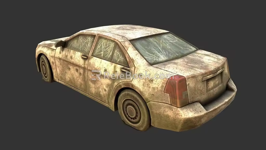 a car overgrown with weeds 3d model