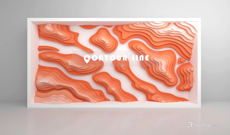 Contour Line 3D Wall Art with Orange Wavy Patterns and White Frame 3d model 