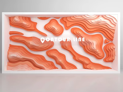 Contour Line 3D Wall Art with Orange Wavy Patterns and White Frame 3d model