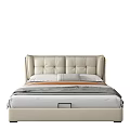 Modern Double Bed With Upholstered Headboard Button Tufted Design And Gray Orange Bedding 3d model