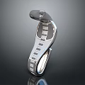 Modern Abstract Sculpture Carving In Silver Metal With Curved Structure And Shiny Surface