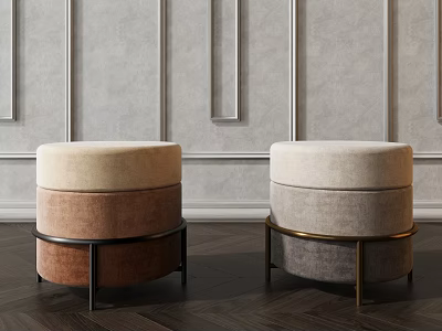 Stylish Round Ottomans With Layered Design And Metal Bases 3d model