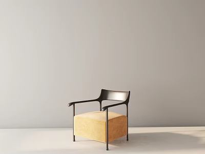 Modern Minimalist Single Sofa With Beige Upholstery Metal Armrests And Sturdy Legs 3d model