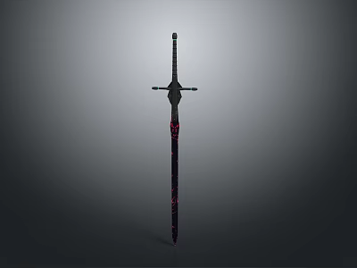 Sleek Black Sword With Red Decorative Patterns And Intricate Hilt Design 3d model