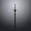 Sleek Black Sword With Red Decorative Patterns And Intricate Hilt Design