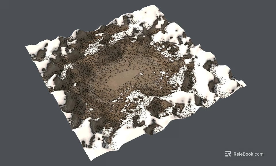 Natural Mountain Landscape With Snow Covered Areas Rocky Terrain And Brown Land 3d model 