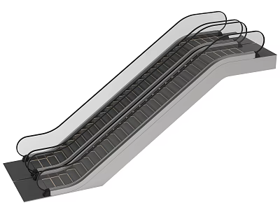 Modern Commercial Escalator With Metal Steps Transparent Handrails And Smooth Operation In Mall 3d model