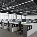 Modern Public Office Space With Open Layout Workstations Computers Ergonomic Chairs And Large Windows 3d model