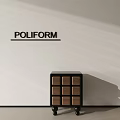Poliform Modern Side Table With Wooden Panel Design And Black Frame On Wheels 3d model