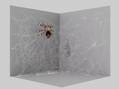 Spider Resting On Intricate Spider Web In Corner With Detailed Silk Structure 3d model