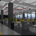 Modern Public Office Space Featuring Open Layout Workstations Green Plants And Large Windows 3d model