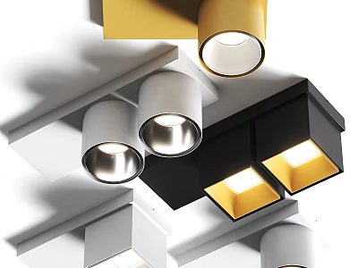 Modern Downlights And Spotlights With White Black Yellow Design For Home Interior Lighting 3d model