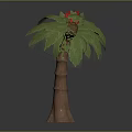 Lush Tropical Plant With Green Leaves Red Flower And Brown Trunk Structure